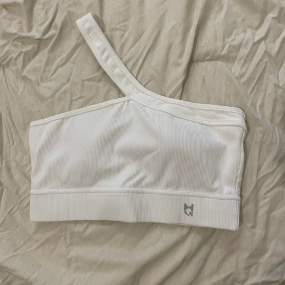White One Shoulder Sports Bra